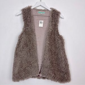 NEW Pleione Shag Taupe Open Front Vest